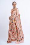 Buy_Studio 113_Blush Satin, Silk Embroidery Floral Print Saree _at_Aza_Fashions