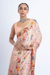 Studio 113_Blush Satin, Silk Embroidery Floral Print Saree _Online_at_Aza_Fashions