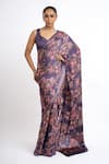 Buy_Studio 113_Purple Satin, Silk Embroidery Floral Designer Saree _at_Aza_Fashions