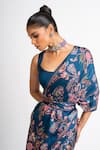 Studio 113_Blue Satin, Silk Embroidery Prussian Floral Saree _Online_at_Aza_Fashions