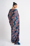 Shop_Studio 113_Blue Satin, Silk Embroidery Prussian Floral Saree _at_Aza_Fashions