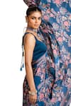 Buy_Studio 113_Blue Satin, Silk Embroidery Prussian Floral Saree _Online_at_Aza_Fashions