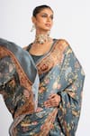 Shop_Studio 113_Charcoal Satin, Silk Embroidery Grey Saree _Online_at_Aza_Fashions