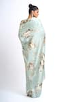 Shop_Studio 113_Blue Satin, Silk Floral Saree _at_Aza_Fashions