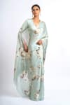 Buy_Studio 113_Blue Satin, Silk Floral Saree _at_Aza_Fashions