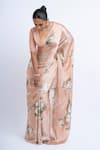 Buy_Studio 113_Blush Satin, Silk Floral Saree _Online_at_Aza_Fashions