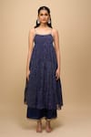 Shop_Samyukta Singhania_Navy Georgette Round Neck Printed Blue Anarkali Set _Online_at_Aza_Fashions