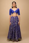 Shop_Samyukta Singhania_Blue Silk, Chiffon Embroidery Embellished Blend Lehenga Set _Online_at_Aza_Fashions