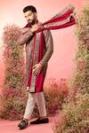 Buy_Kasbah_Maroon Georgette Mirrors Work Kurta With Stole _at_Aza_Fashions