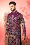 Kasbah_Wine Silk Embroidery Thread Work Kurta With _Online_at_Aza_Fashions