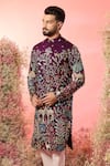 Buy_Kasbah_Wine Silk Embroidery Thread Work Kurta With _Online_at_Aza_Fashions