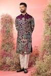 Buy_Kasbah_Wine Silk Embroidery Thread Work Kurta With _at_Aza_Fashions