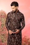 Kasbah_Wine Georgette Embroidery Brown Sequined Kurta With Floral _Online_at_Aza_Fashions