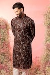 Buy_Kasbah_Wine Georgette Embroidery Brown Sequined Kurta With Floral _Online_at_Aza_Fashions
