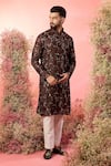Buy_Kasbah_Wine Georgette Embroidery Brown Sequined Kurta With Floral _at_Aza_Fashions