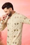 Kasbah_Ivory Georgette Sequins Chikankari Kurta With Leather Patchwork _Online_at_Aza_Fashions