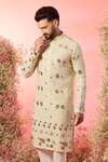 Buy_Kasbah_Ivory Georgette Sequins Chikankari Kurta With Leather Patchwork _Online_at_Aza_Fashions
