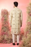 Shop_Kasbah_Ivory Georgette Sequins Chikankari Kurta With Leather Patchwork _at_Aza_Fashions