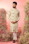 Buy_Kasbah_Ivory Georgette Sequins Chikankari Kurta With Leather Patchwork _at_Aza_Fashions
