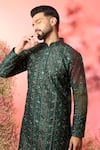 Kasbah_Green Silk Embroidery Bottle Chikankari Kurta _Online_at_Aza_Fashions