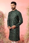 Buy_Kasbah_Green Silk Embroidery Bottle Chikankari Kurta _Online_at_Aza_Fashions