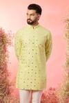 Buy_Kasbah_Yellow Silk Mirrors Work Short Kurta _Online_at_Aza_Fashions