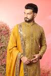 Kasbah_Yellow Georgette Mirrors Mustard Work Kurta With Stole _Online_at_Aza_Fashions