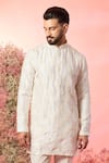 Kasbah_Ivory Silk Embroidery Short Chikankari Kurta _Online_at_Aza_Fashions