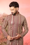 Kasbah_Maroon Georgette Mirrors, Zari Work Designer Kurta _Online_at_Aza_Fashions