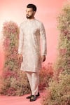 Buy_Kasbah_Pink Silk Embroidery Powder Chikankari Kurta _at_Aza_Fashions