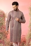 Buy_Kasbah_Maroon Georgette Zari And Green Designer Kurta _Online_at_Aza_Fashions