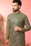 Kasbah_Green Georgette Mirrors, Zari Work Kurta In Bottle _Online_at_Aza_Fashions
