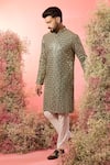 Buy_Kasbah_Green Georgette Mirrors, Zari Work Kurta In Bottle _at_Aza_Fashions