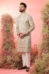 Buy_Kasbah_White Georgette Zari Kurta With Floral Embroidery _at_Aza_Fashions