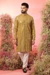 Buy_Kasbah_Yellow Georgette Mirrors, Zari Mustard Work Kurta _at_Aza_Fashions