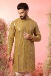 Buy_Kasbah_Yellow Georgette Mirrors, Zari Mustard Work Kurta _Online_at_Aza_Fashions