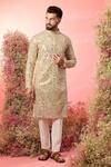 Buy_Kasbah_Gold Chanderi Mirrors, Zari Classic Work Kurta _at_Aza_Fashions