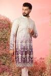 Kasbah_Purple Silk Embroidery Ombre Shaded Chikankari Kurta _Online_at_Aza_Fashions