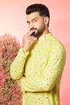 Kasbah_Yellow Georgette Mirrors, Embroidery Classic Work Kurta _Online_at_Aza_Fashions