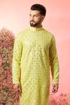 Buy_Kasbah_Yellow Georgette Mirrors, Embroidery Classic Work Kurta _Online_at_Aza_Fashions