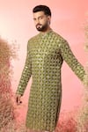 Buy_Kasbah_Green Georgette Mirrors, Zari Work Kurta In Signature Lime _Online_at_Aza_Fashions