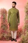 Buy_Kasbah_Green Georgette Mirrors, Zari Work Kurta In Signature Lime _at_Aza_Fashions