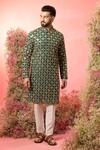 Buy_Kasbah_Green Georgette Zari Mirror Work Kurta In Bottle _at_Aza_Fashions