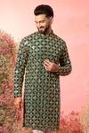 Buy_Kasbah_Green Georgette Zari Mirror Work Kurta In Bottle _Online_at_Aza_Fashions
