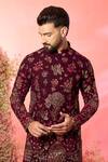 Kasbah_Maroon Georgette Embroidery Wine Chikankari Kurta _Online_at_Aza_Fashions