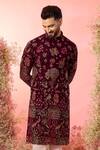 Buy_Kasbah_Maroon Georgette Embroidery Wine Chikankari Kurta _Online_at_Aza_Fashions