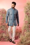Buy_Kasbah_Blue Georgette Embroidery Chikankari Open Front Kurta _at_Aza_Fashions
