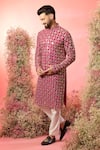 Buy_Kasbah_Pink Georgette Mirrors, Zari Hot Work Kurta _at_Aza_Fashions