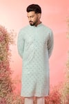 Buy_Kasbah_Blue Georgette Mirrors Classic Powder Work Kurta _Online_at_Aza_Fashions