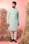 Buy_Kasbah_Blue Georgette Mirrors Classic Powder Work Kurta _at_Aza_Fashions